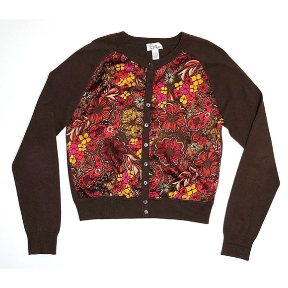 Lilly Pulitzer Sweaters - Lilly Pulitzer Brown Floral Silk Blend Cardigan